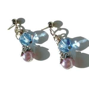 ❤️ Austrian Pink Pearl & Swiss Cut Glass Earrings